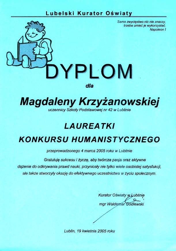 Magda Krzyanowska - LAUREAT KONKURSU HUMANISTYCZNEGO